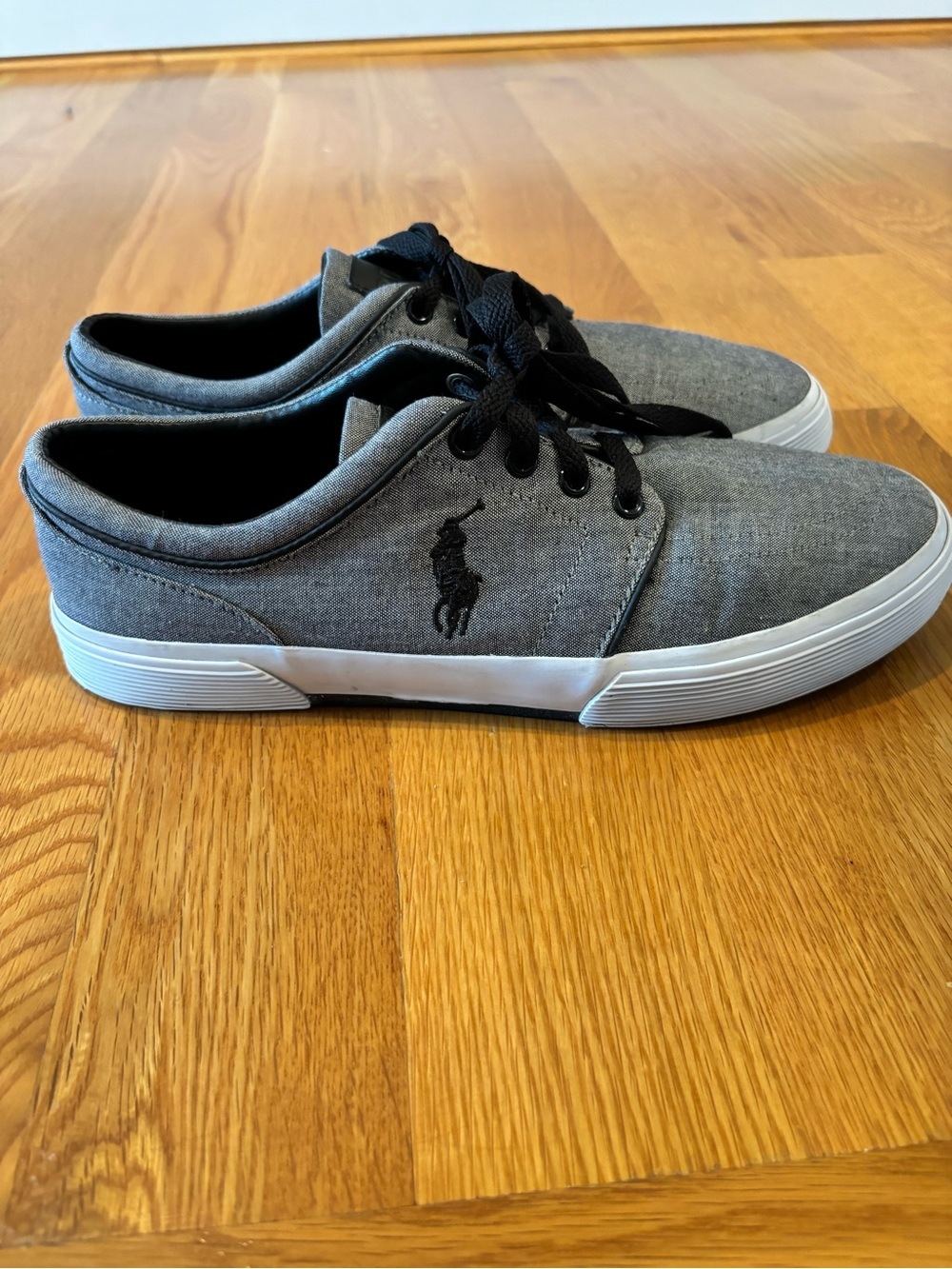 Polo by Ralph Lauren Men’s Grey Canvas Low-Top Sneakers with Black Logo